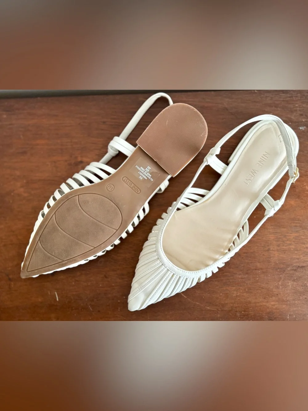 Nine West Cream Pointed Braided Slingback Flats